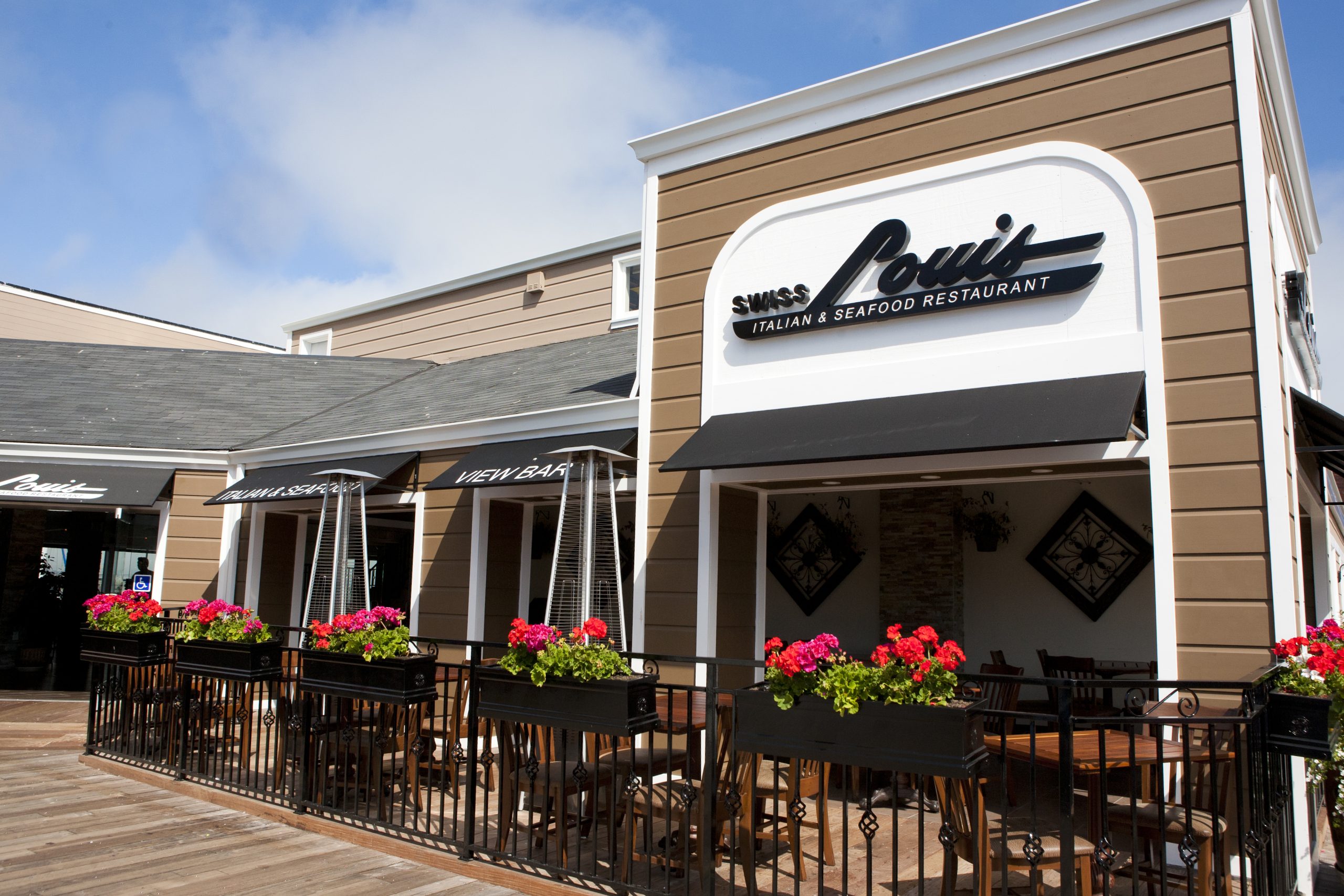 Exterior view of Swiss Louis, Italian & Seafood Restaurant on Pier 39, San Francisco